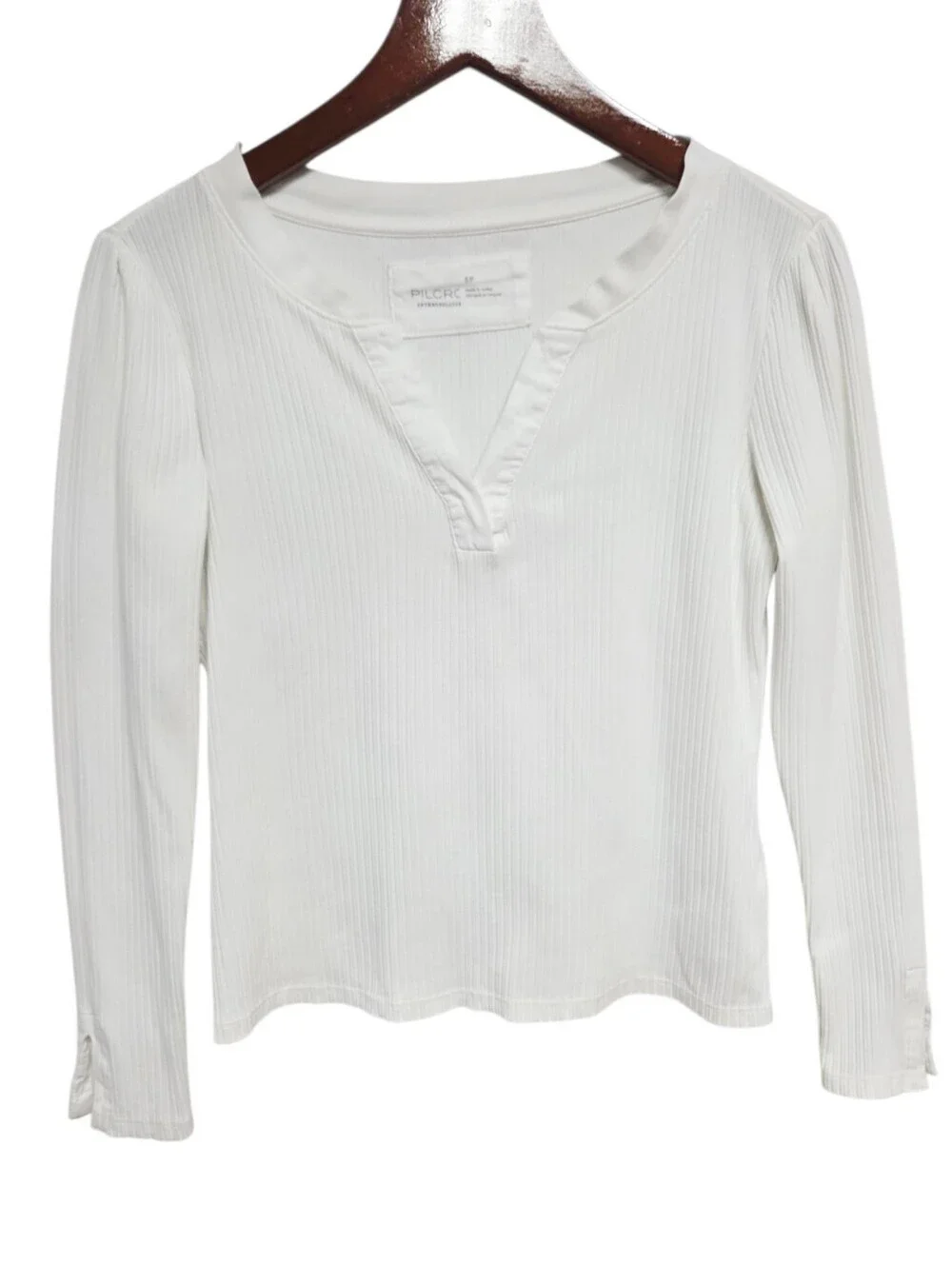 Anthropologie Pilcro Evanna Spliced Long Sleeve White V-Neck Top Small